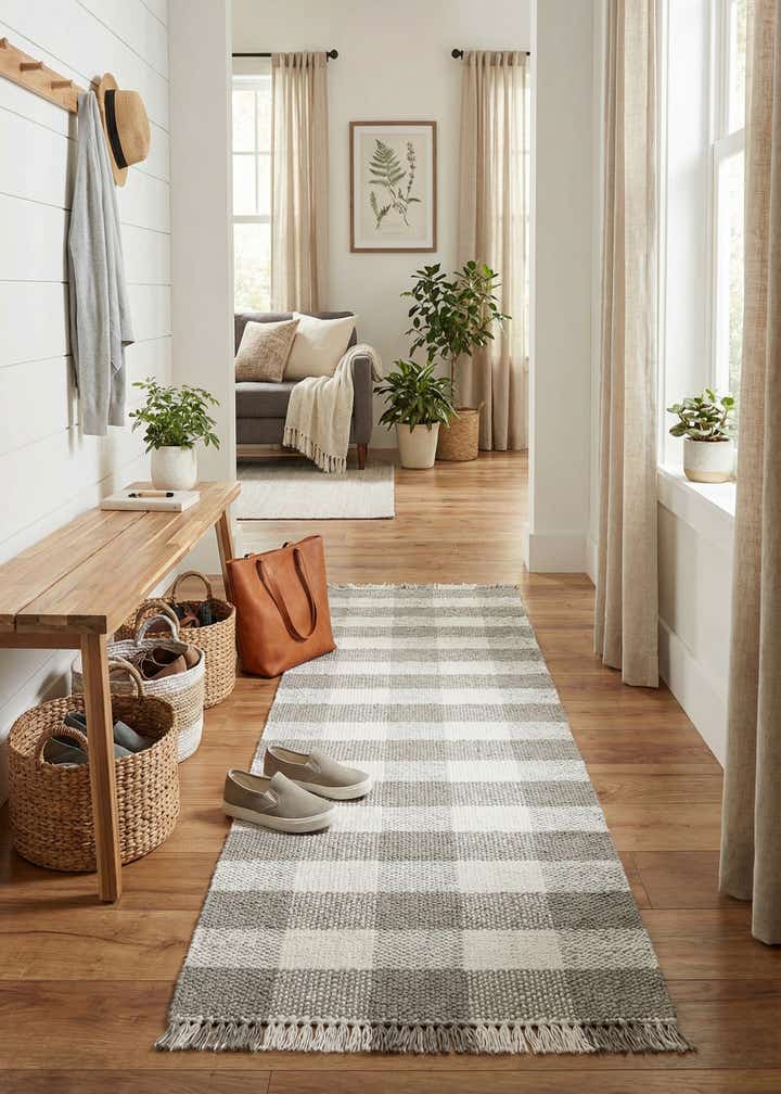 2' 7 x 10' Easy-Clean Eco Plaid Washable Indoor / Outdoor Runner Rug