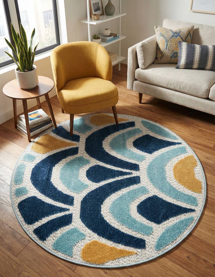 Detail image of  3' 3 x 3' 3  Washable Belize Indoor / Outdoor Round Rug