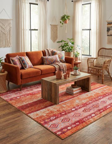 Rust Red Washable Timeless Square Rug