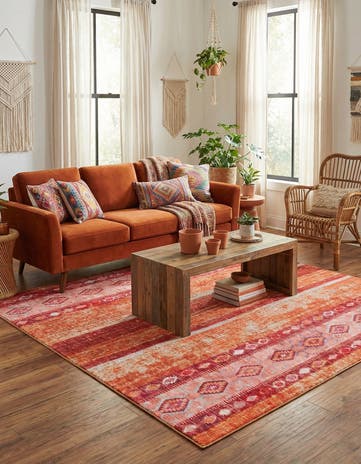 Rust Red Washable Timeless Square Rug