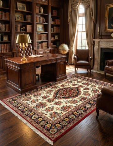 4' 8 x 6' 8 Hand Knotted Qom Persian Rug