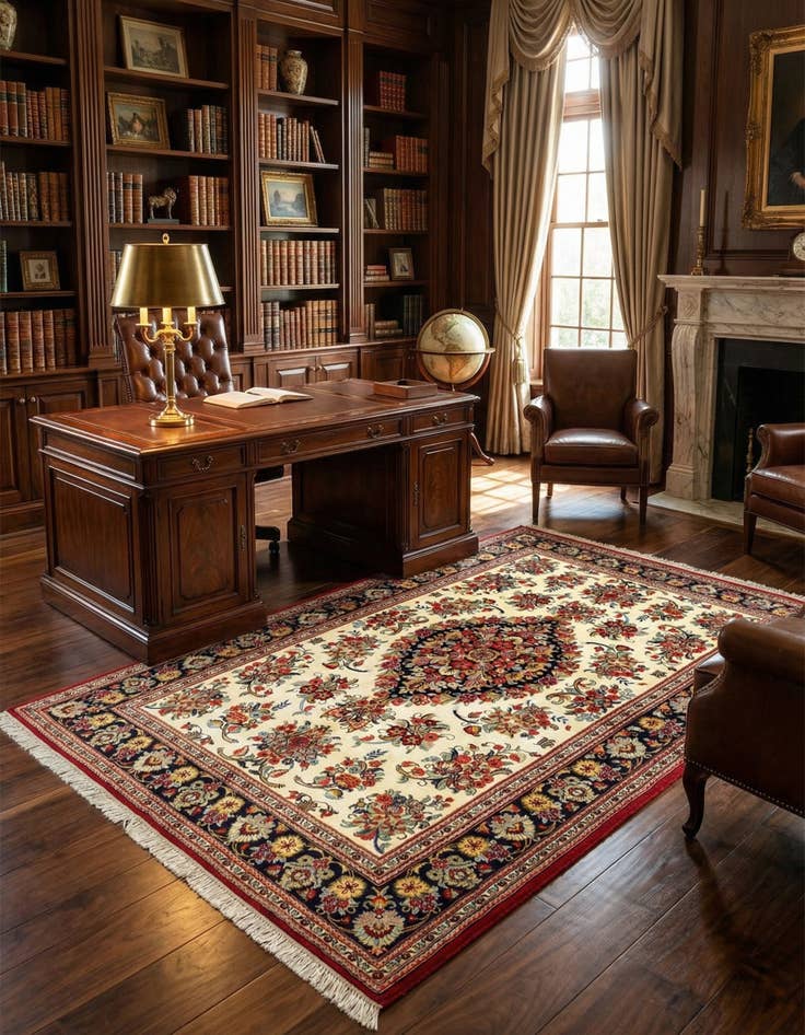 Detail image of 4' 8 x 6' 8  Hand Knotted Qom Persian Rug