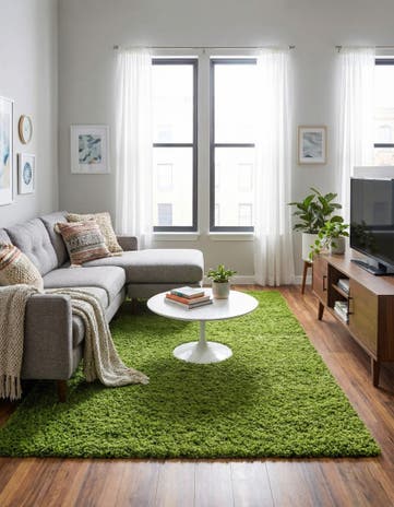 Grass Green Solid Shag Rug