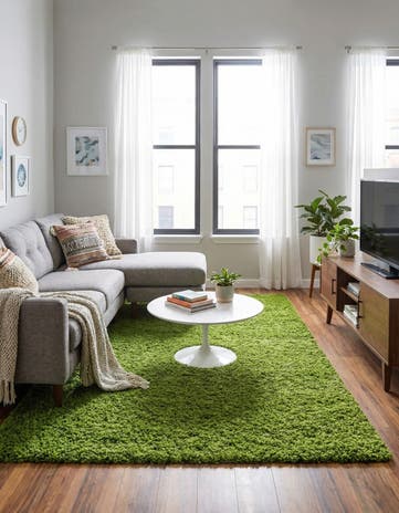 Grass Green Solid Shag Rug