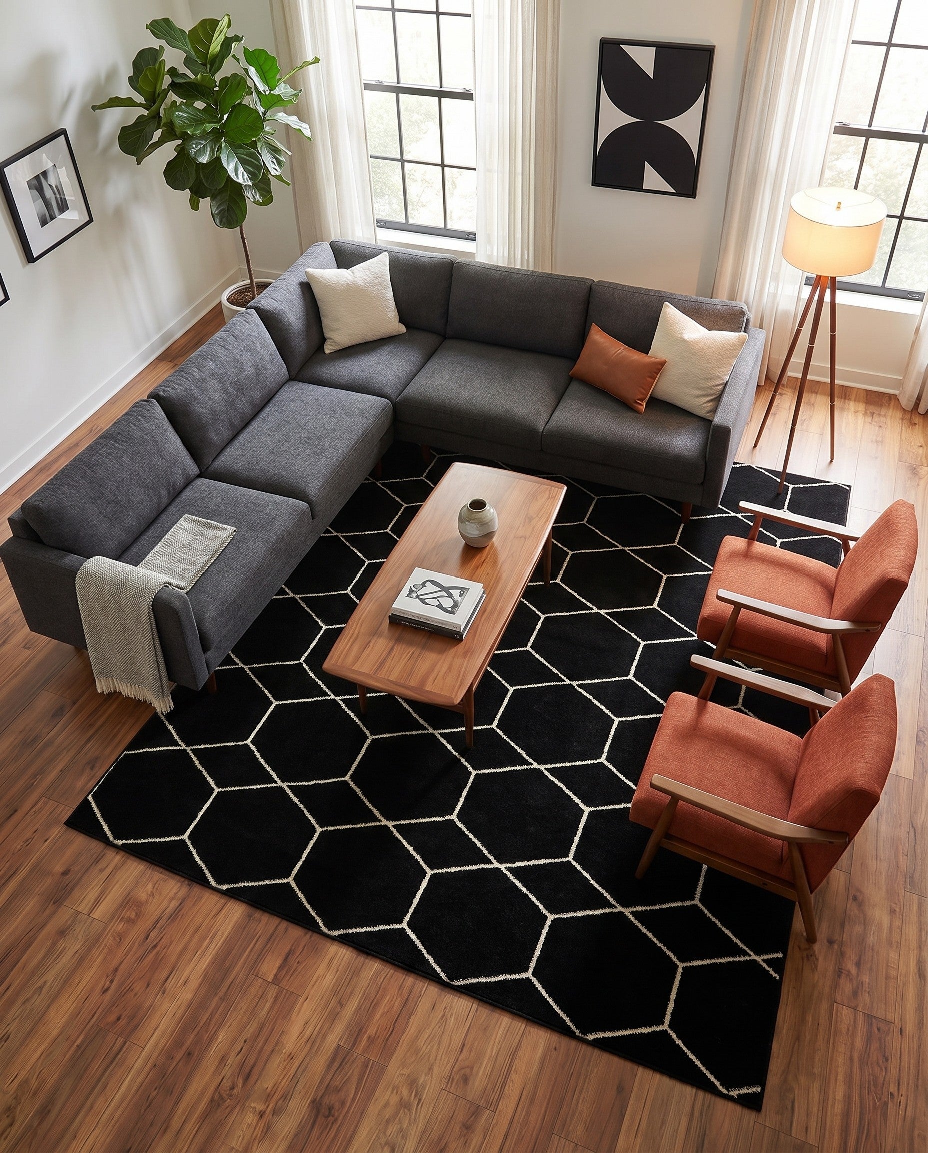 Black Lattice Frieze Square Rug