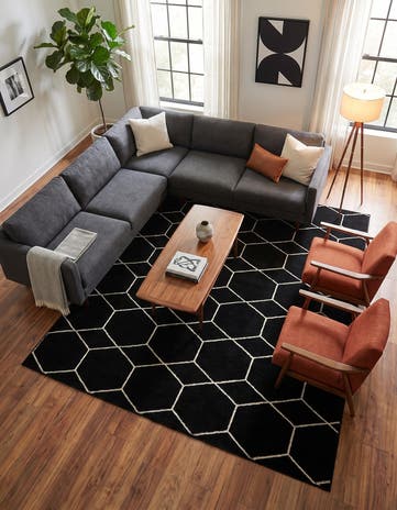 Black Lattice Frieze Square Rug