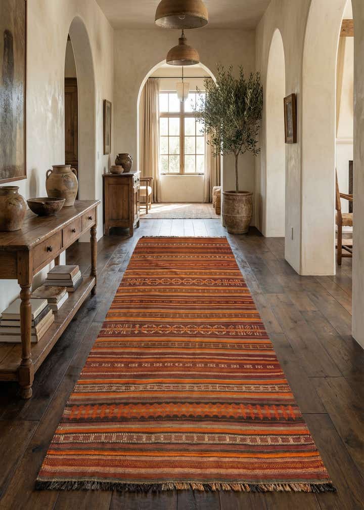 3' 9 x 9' 3 Hand Woven Kilim Fars Wool Runner Rug
