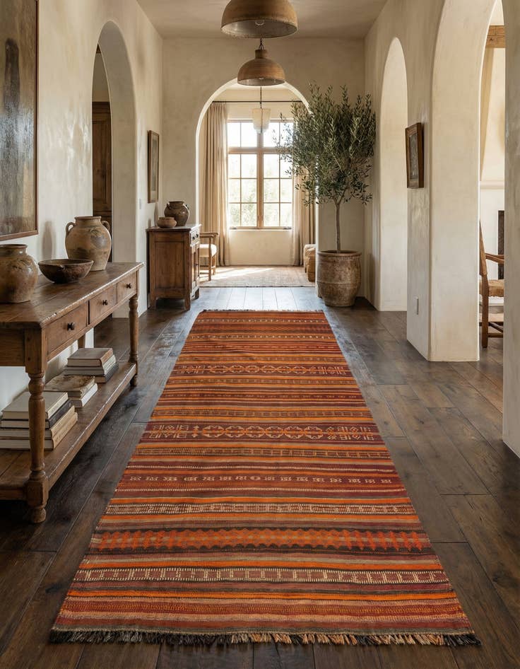 Detail image of  3' 9 x 9' 3  Hand Woven Kilim Fars Wool Runner Rug