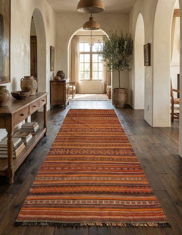 3' 9 x 9' 3 Hand Woven Kilim Fars Wool Runner Rug