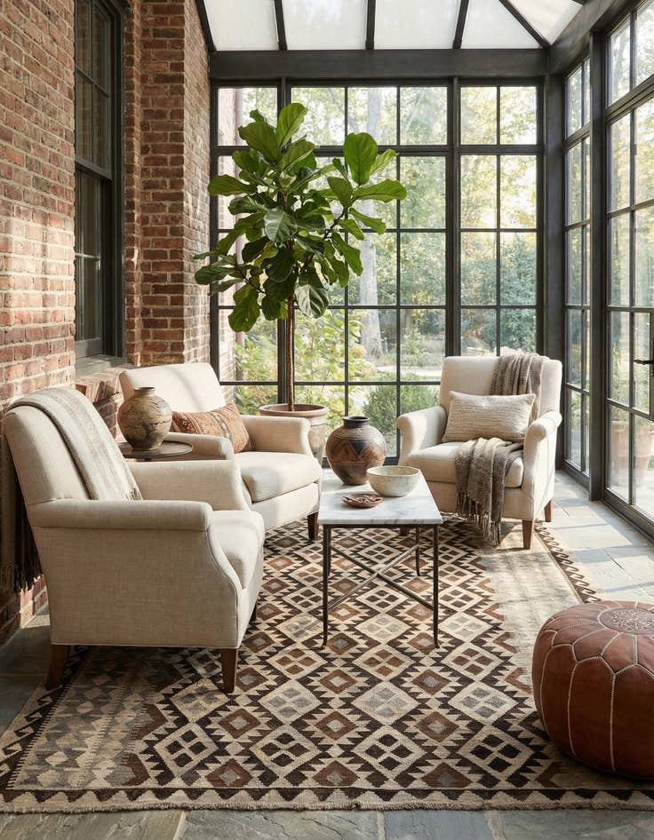 Detail image of 6' 10 x 9' 8  Hand Woven Kilim Maymana Wool Rug