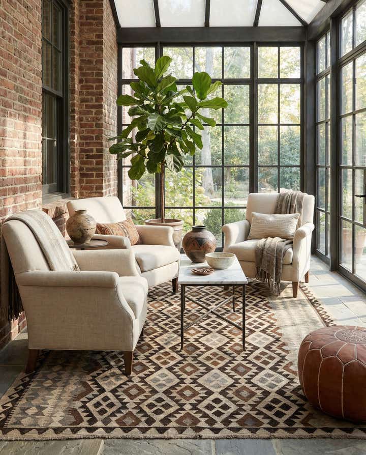 6' 10 x 9' 8 Hand Woven Kilim Maymana Wool Rug