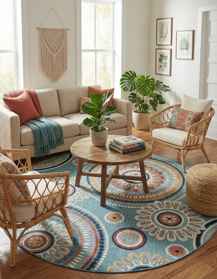 Detail image of 8' 2 x 8' 2 Easy-Clean Botanical Indoor / Outdoor Round Rug