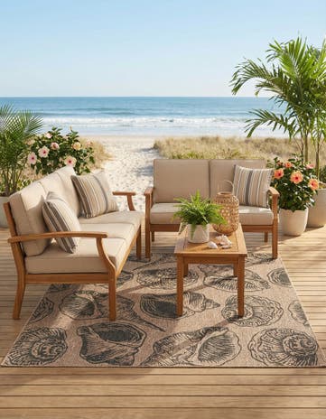 Brown and Black Easy-Clean Coastal Indoor / Outdoor Square Rug