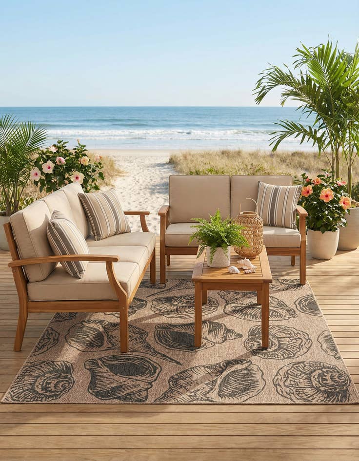 Detail image of 7' 10 x 7' 10  Washable Coastal Indoor / Outdoor Square Rug