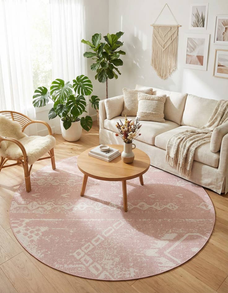 Detail image of 7' 10 x 7' 10  Washable Bohemian Indoor / Outdoor Round Rug