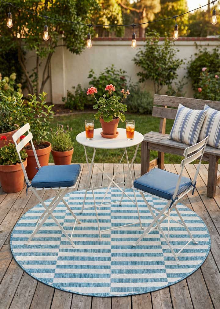 4' x 4' Easy-Clean Striped Indoor / Outdoor Round Rug