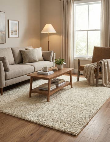 Moroccan Ivory Hand Woven Haka Deluxe Shag Rug