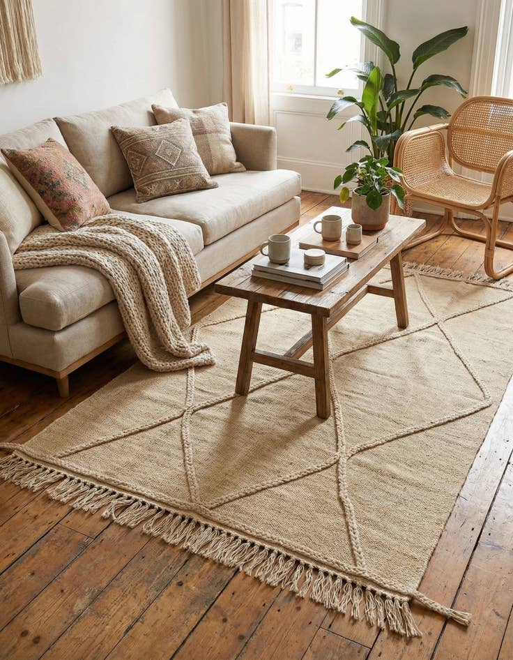 Detail image of 3' 5 x 4' 9  Hand Knotted Moroccan Wool Rug