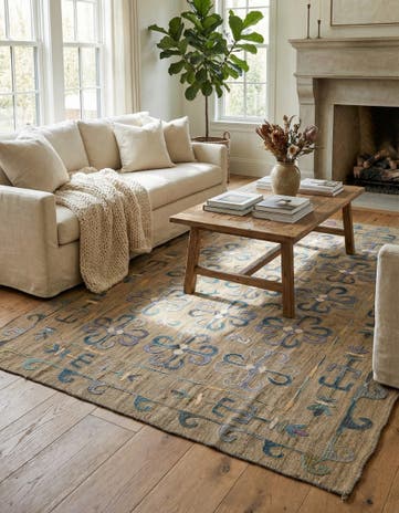 5' 7 x 7' 5 Hand Woven Kilim Suzani Wool Rug