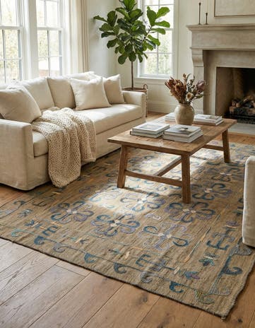 5' 7 x 7' 5 Hand Woven Kilim Suzani Wool Rug