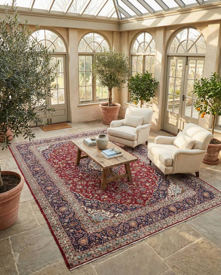 Detail image of 9' 8 x 13' Hand Knotted Kashan Persian Wool Rug