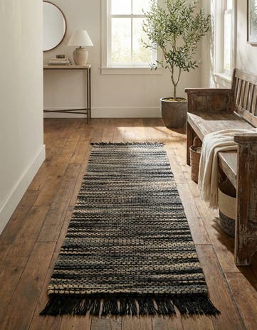 Navy Blue and Ivory Hand Woven Chunky Jute Runner Rug