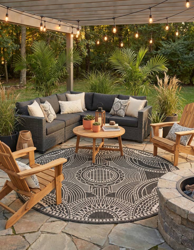 Detail image of 10' x 10' Easy-Clean Traditional Indoor / Outdoor Round Rug