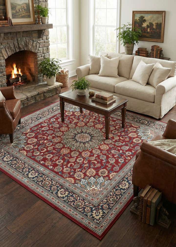 7' 10 x 7' 10 Easy-Clean Traditional Indoor / Outdoor Square Rug