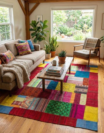 5' 7 x 8' Hand Woven Kilim Patchwork Wool Rug