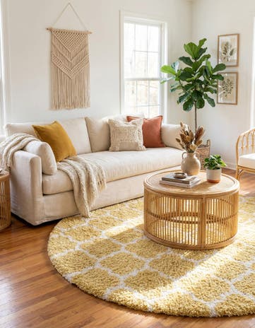 Yellow Moroccan Shag Round Rug