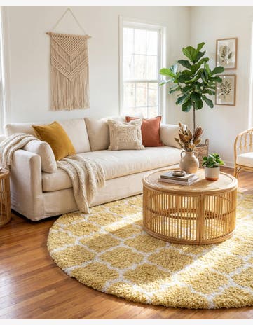 Yellow Moroccan Shag Round Rug