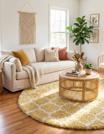 Yellow Moroccan Shag Round Rug