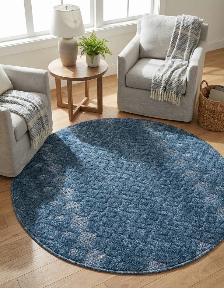 Detail image of 3' x 3'  Washable Trellis Textured Indoor / Outdoor Round Rug
