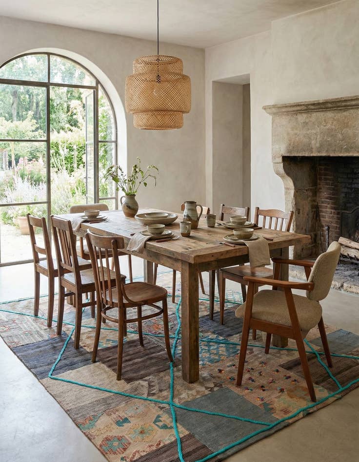 Detail image of  7' x 8' 4  Hand Woven Kilim Patchwork Wool Rug