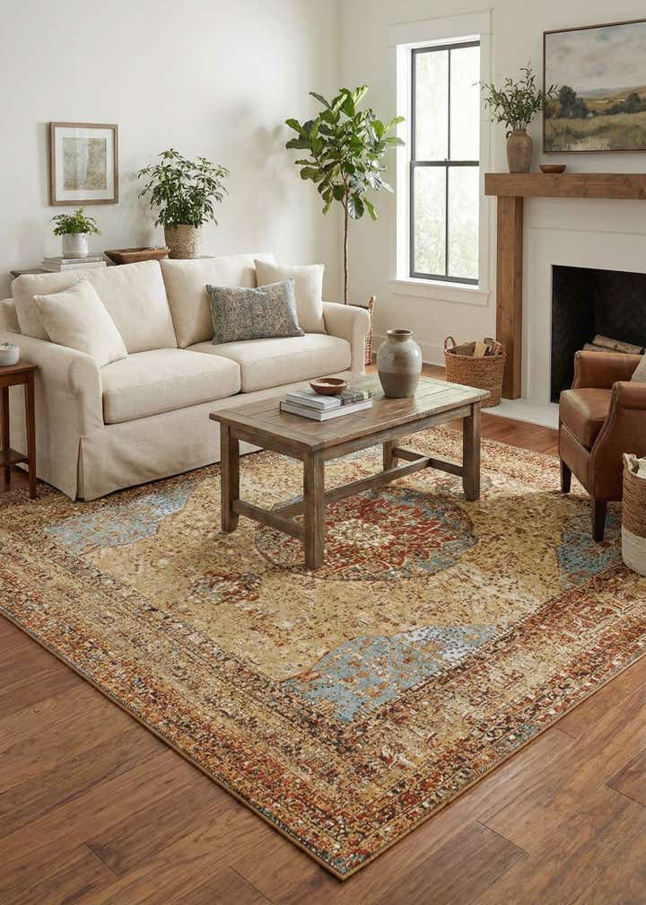 10' x 10' Easy-Clean Traditional Indoor / Outdoor Square Rug
