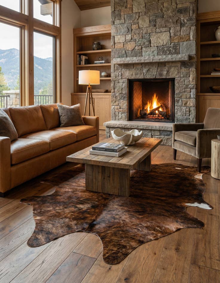 Detail image of 5' 8 x 5' 10 Cowhide Leather Square Rug