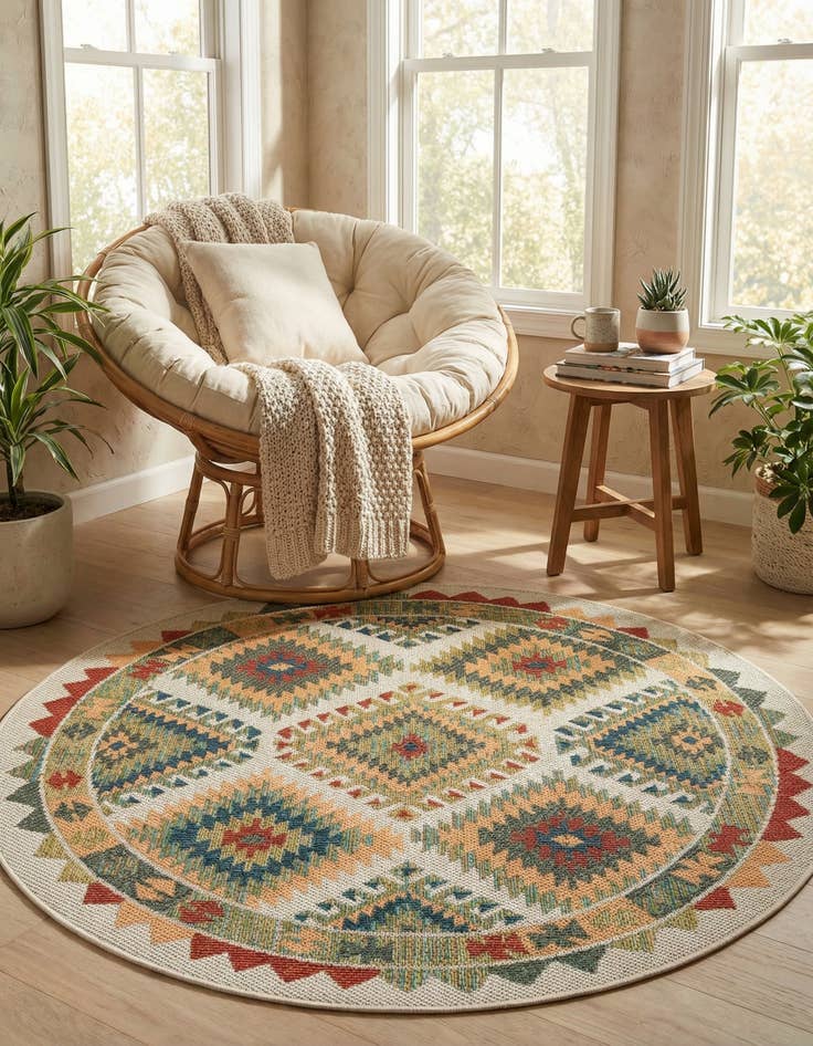 Detail image of 5' 3 x 5' 3 Easy-Clean Baja Indoor / Outdoor Round Rug