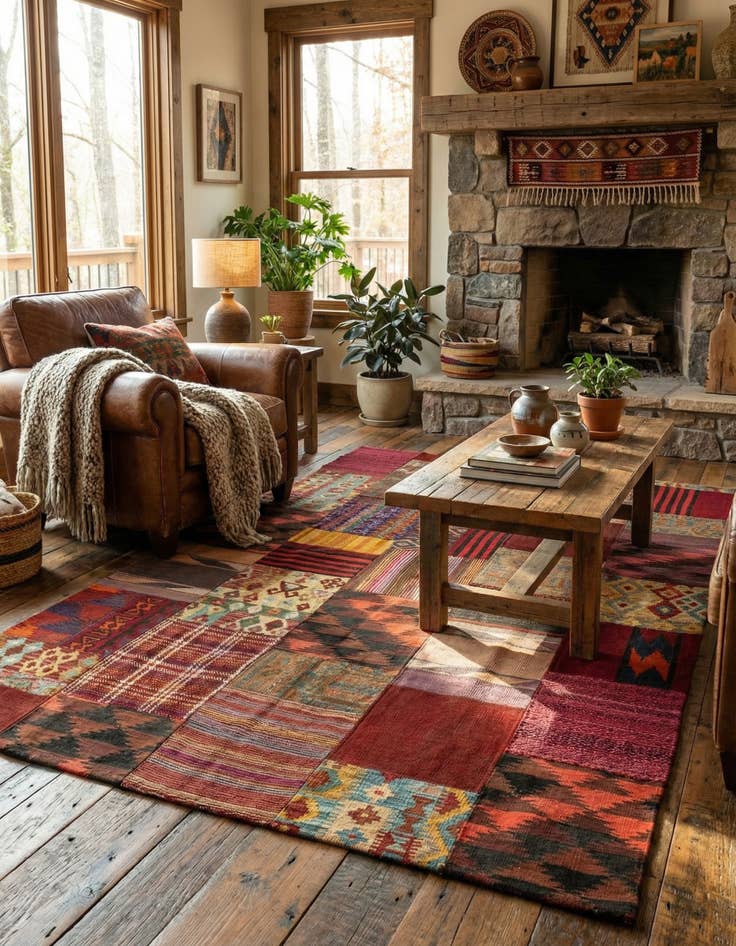 Detail image of 5' x 6' 7  Hand Woven Kilim Patchwork Wool Rug