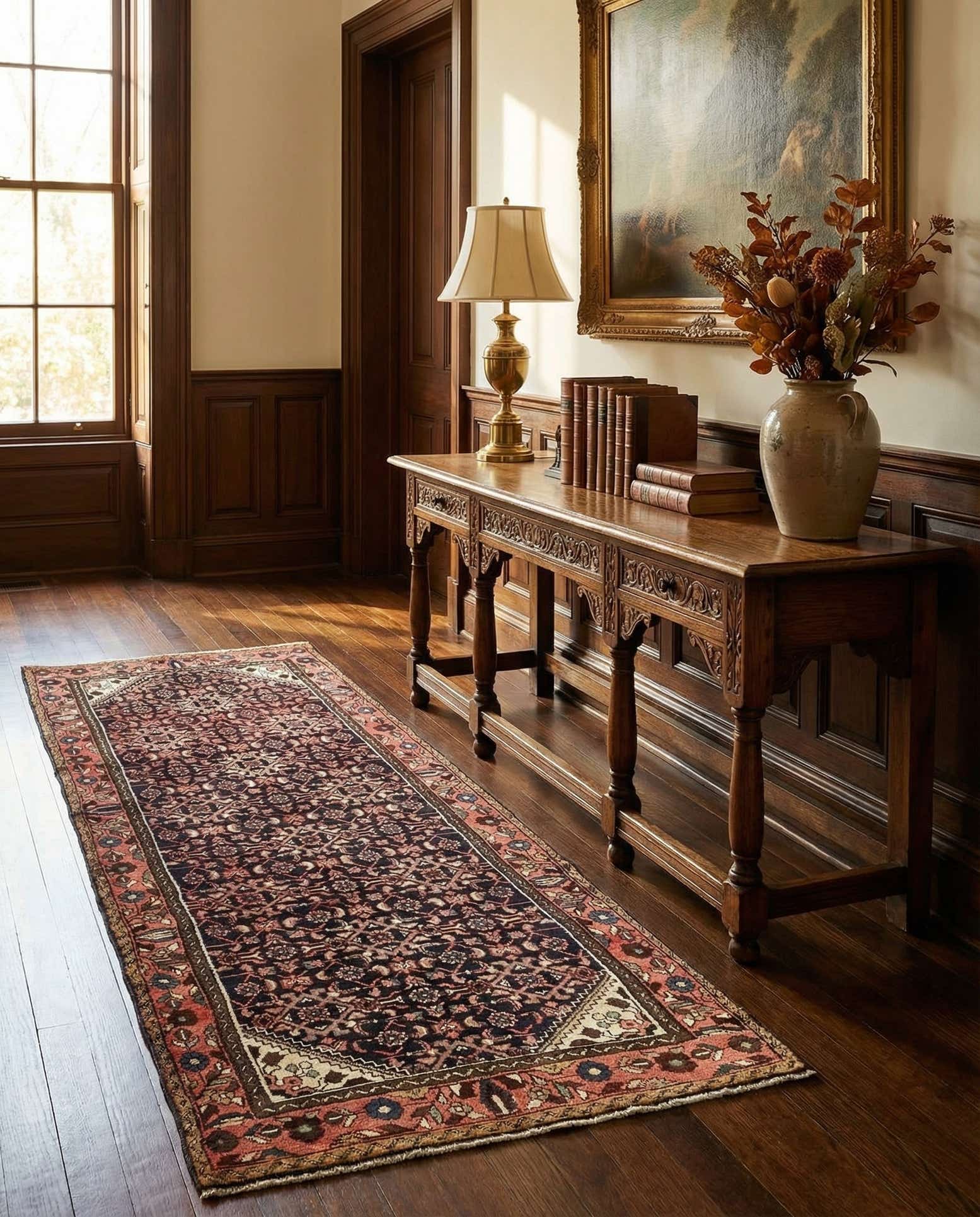 3' 5 x 9' 6 Hand Knotted Hossainabad Persian Wool Runner Rug