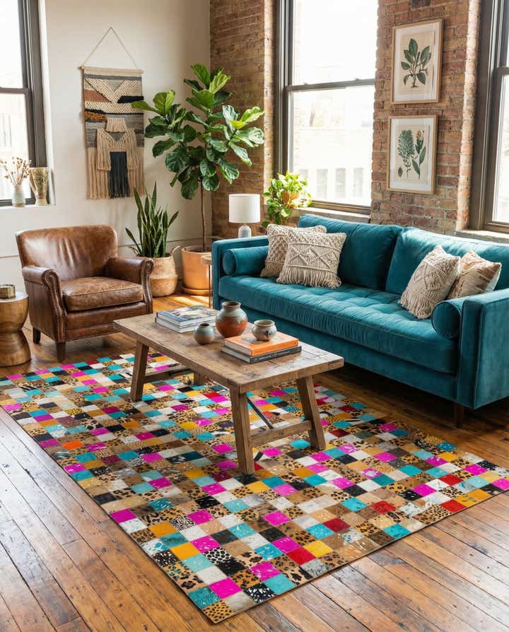 5' x 8' 1 Cowhide Leather Rug