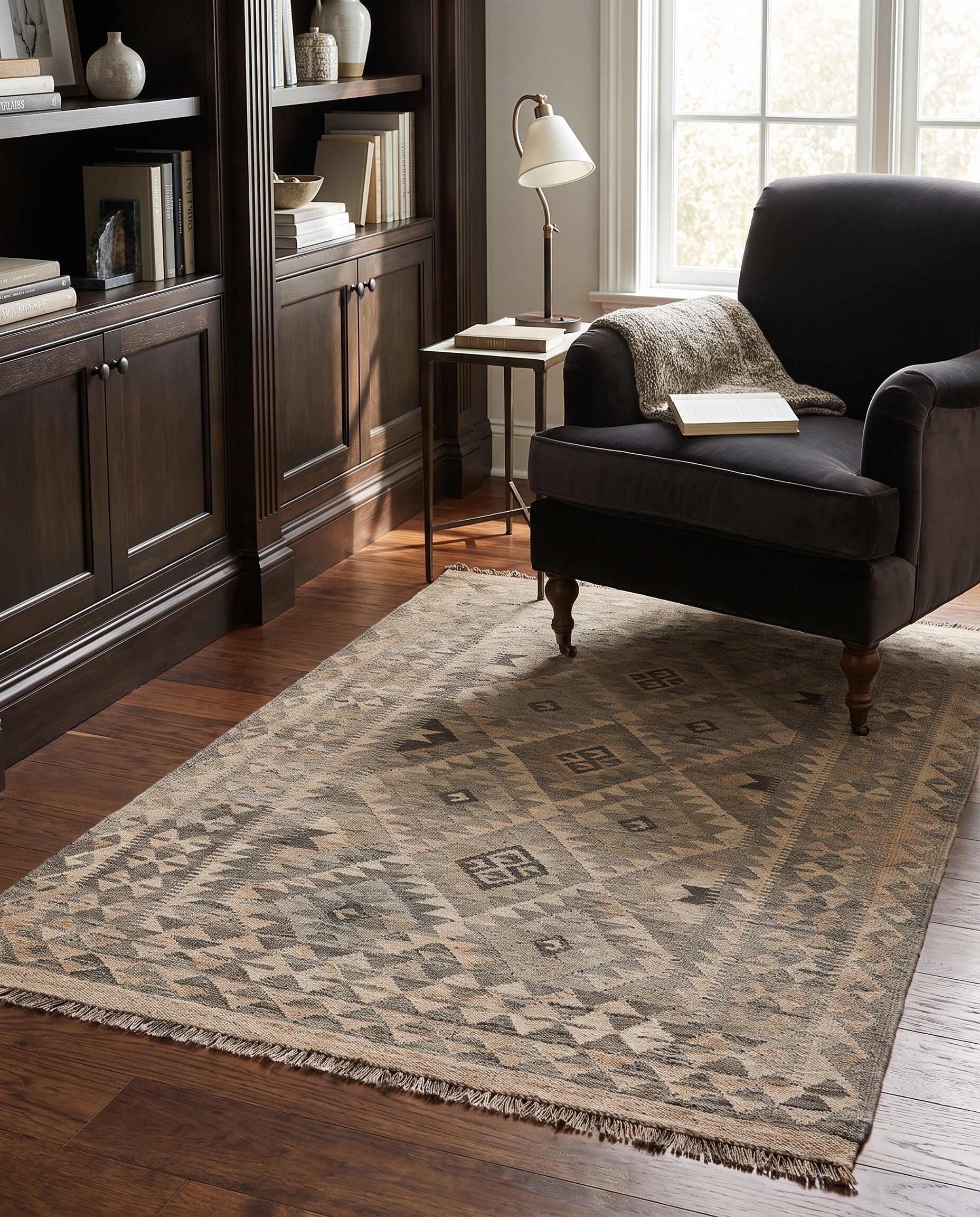 4' x 6' 4 Hand Woven Kilim Maymana Wool Rug