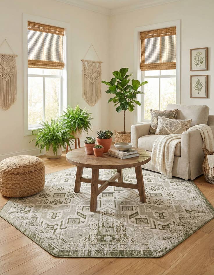 Detail image of 7' 10 x 7' 10  Washable Aztec Indoor / Outdoor Octagon Rug