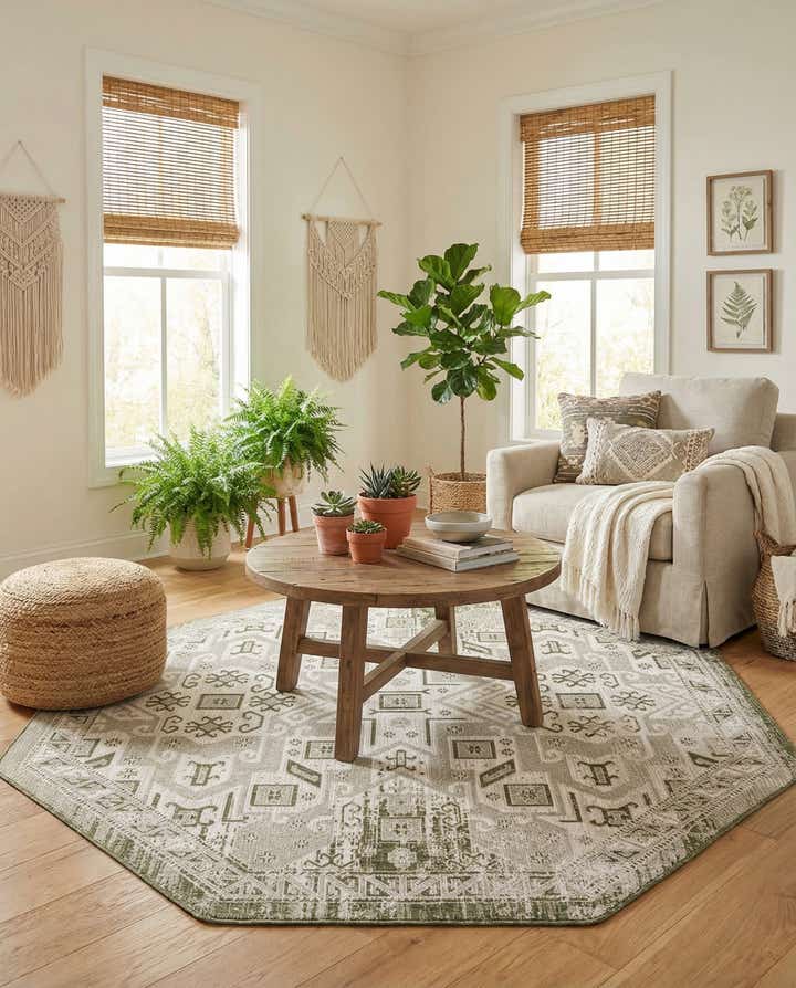 7' 10 x 7' 10 Easy-Clean Aztec Indoor / Outdoor Octagon Rug