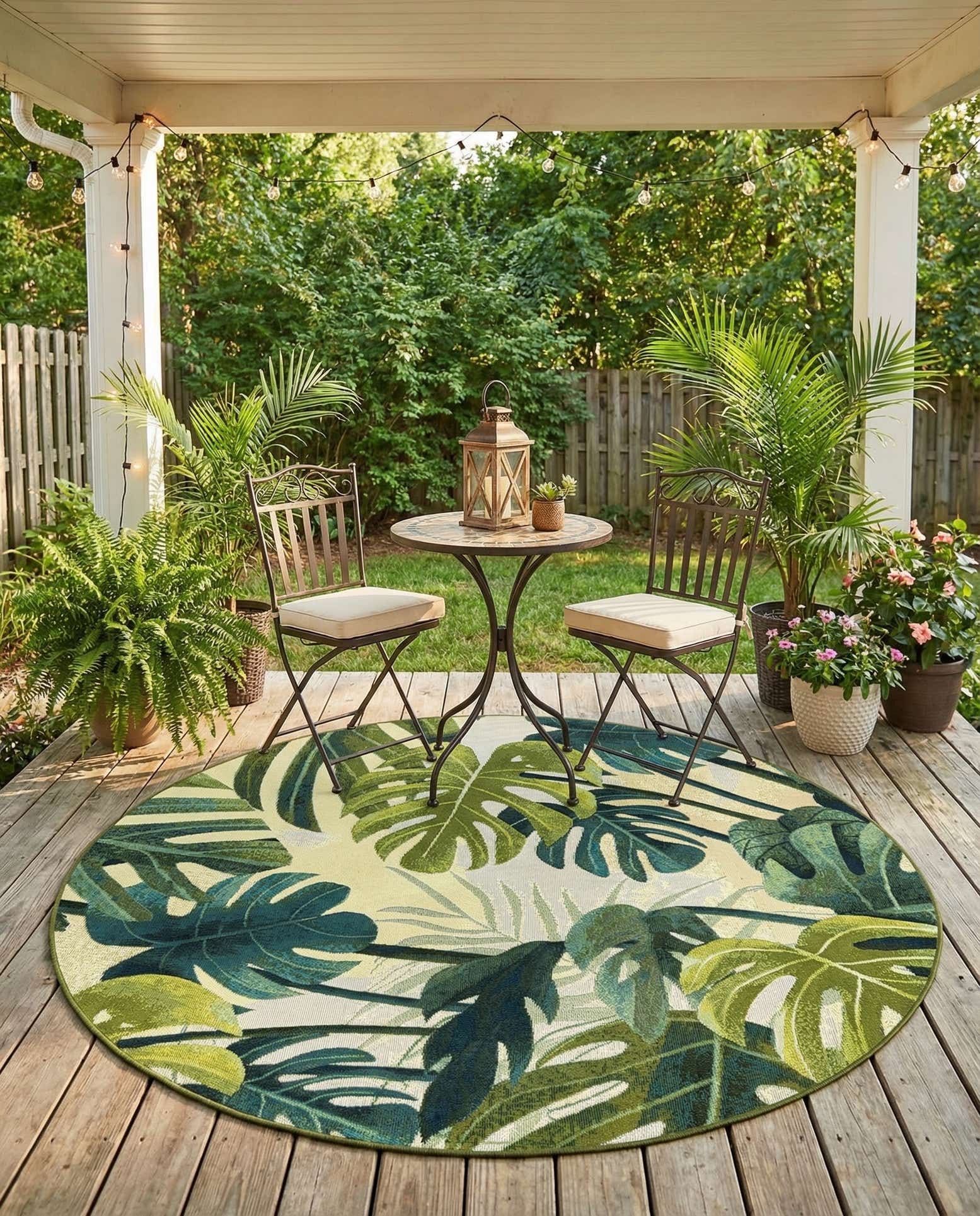 5' x 5' Easy-Clean Botanical Indoor / Outdoor Round Rug