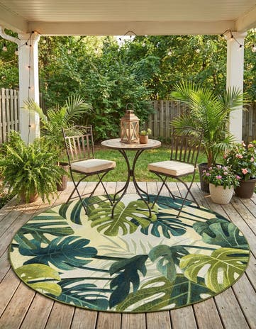5' x 5' Easy-Clean Botanical Indoor / Outdoor Round Rug