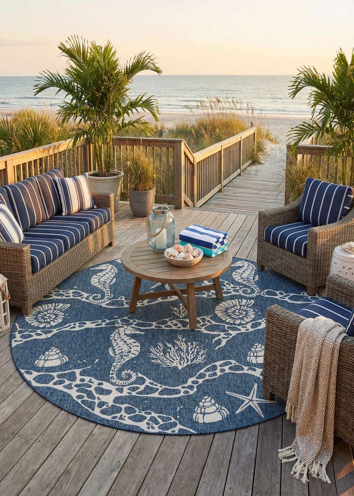 10' x 10' Easy-Clean Coastal Indoor / Outdoor Round Rug