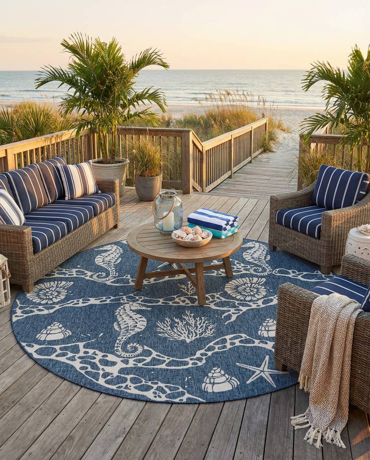Detail image of 10' x 10' Easy-Clean Coastal Indoor / Outdoor Round Rug