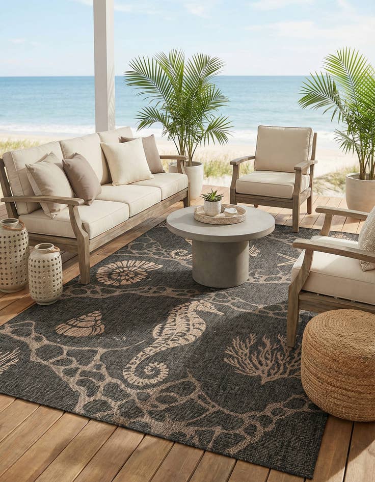Detail image of 6' x 9'  Washable Coastal Indoor / Outdoor Rug