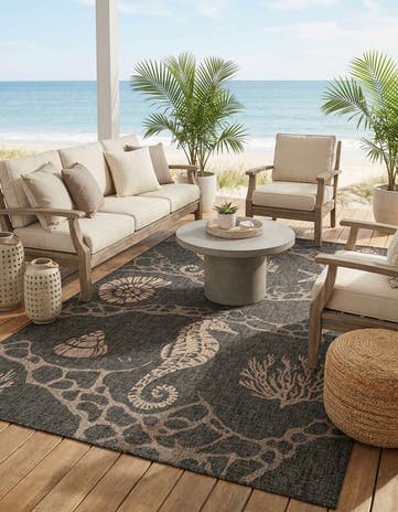 Black Easy-Clean Coastal Indoor / Outdoor Rug