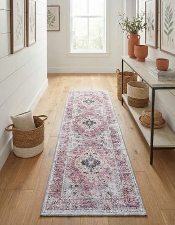 Light Coral Pink Washable Yara Runner Rug